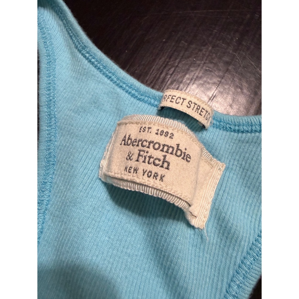 Abercrombie & Fitch Blue Ruffle Racerback Ribbed Tank Top Perfect Stretch - Picture 2 of 5